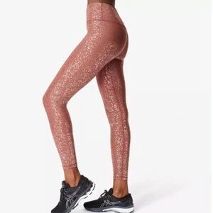 Sweaty Betty Full Length Disco Metallic Leggings Red Terrazzo Foil Print Medium